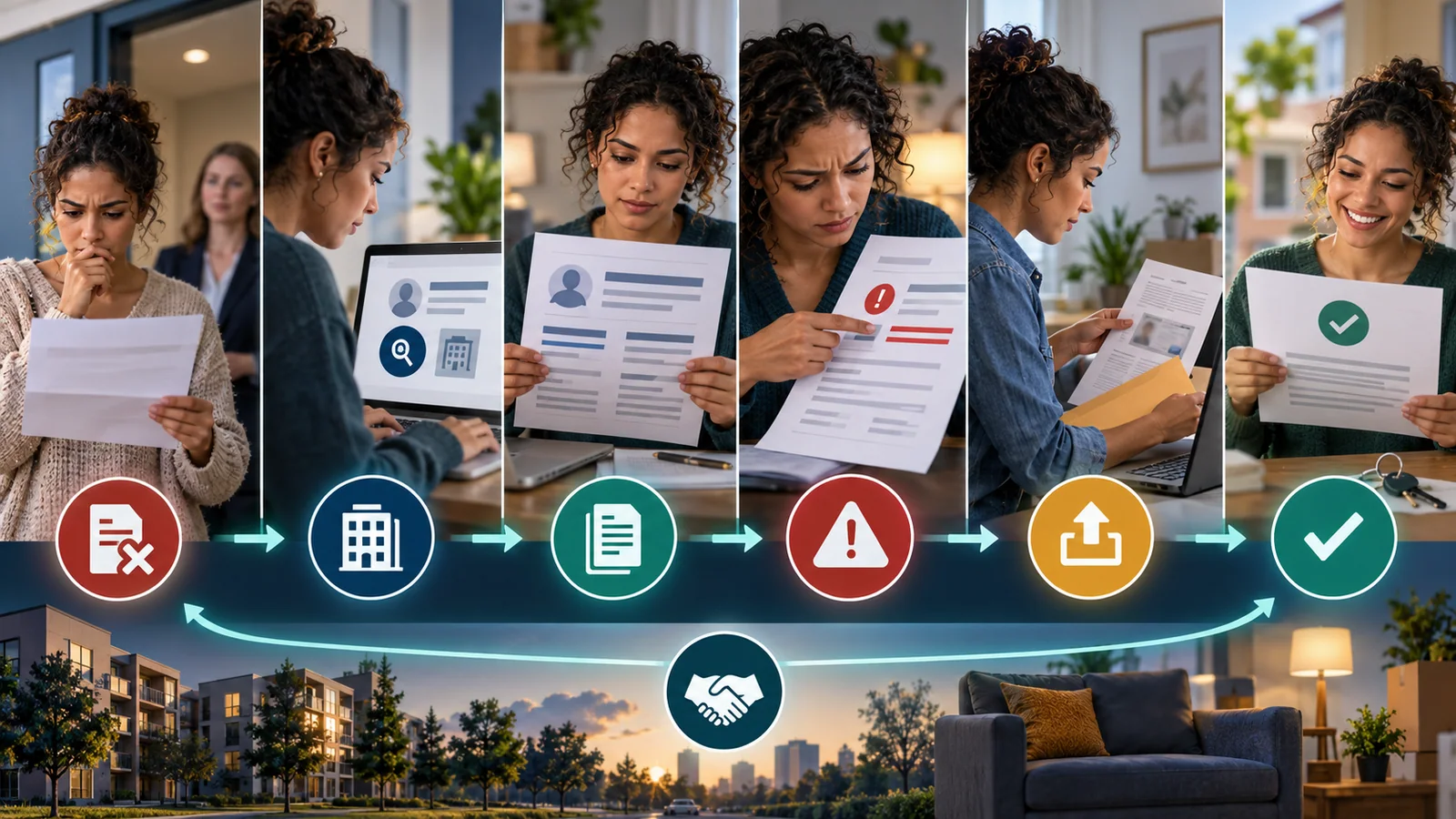 Rental applicant traces a denial through report review, error dispute, evidence submission, and reinvestigation